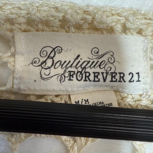 Y2K Forever 21 M Beige Crochet Top Boho Cottage Coastal Grandma Summer Beach - Picture 5 of 8